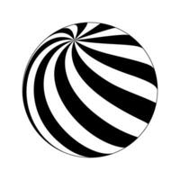 Spherical shape with twisted black and white stripes. 3D sphere model. Modern ball isolated on white background. Globe figure in perspective. vector