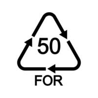 Wood recycling sign. Number 50 FOR in triangular shape with arrows. Furniture, pencils and other wooden products reusable icon isolated on white background vector