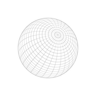 3D sphere wireframe icon isolated on white background. Orb model, spherical shape, grid ball. Earth globe figure with longitude and latitude, parallel and meridian lines