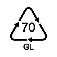 Colorless glass recycling sign in triangular shape with arrows. 70 GL reusable icon isolated on white background. Environmental protection concept vector