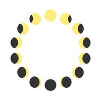 Waning and waxing Moon silhouettes in circle frame. Moon phases. Calendar lunar cycle. Round shapes of Luna celestial object isolated on white background. Astrology concept. vector