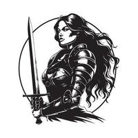 Beautiful woman medieval warrior design Image. medieval knight with sword vector