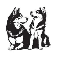 Two Siberian Huskies image. Illustration of Husky dog isolated on white background vector