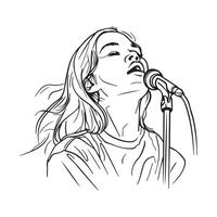 Woman singing a song with microphone illustration hand drawn isolated on white background vector