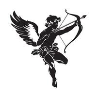 Cupid with Bow and Arrow, Silhouette Illustration Stock on white background vector