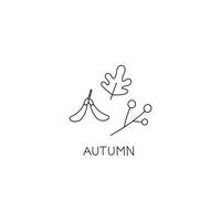 Autumn background sketch. Hand drawn card with different autumn leaves, plants and text. Design border with elements for print, poster, paper, label, congratulation. Line art illustration vector