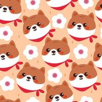 seamless pattern cartoon puppy and flower. cute animal wallpaper for fabric print, gift wrap paper vector