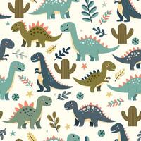 Dinosaur minimal cartoon seamless pattern background vector