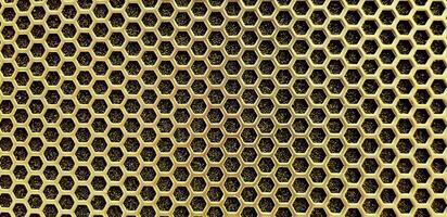Seamless pattern of textured gold or stainless steel hexagon for background. Abstract, Art and Close up object concept. photo