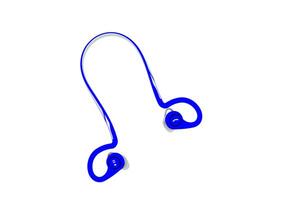 Blue Bluetooth earphone isolated on white background. Technology or Electronic device and gadget concept. photo