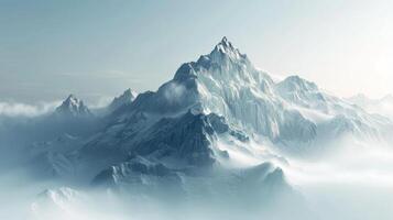 Stunning snow-covered mountain peaks rise above the fog, creating a serene and majestic alpine landscape under a clear sky. photo
