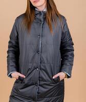 Gray Winter Coat. Vertical Photo