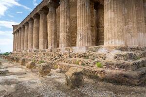 Agrigento, Italy-May 10, 2022-particular of the Temple of Concordia inside the valley of the temples, an archaeological park near Agrigento during a sunny day photo