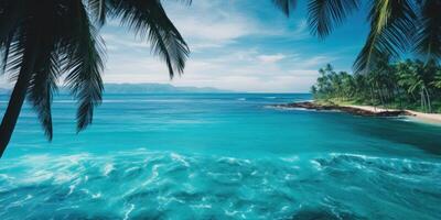 Island Paradise. Seascape with Palms And Blue Crystal Water. photo