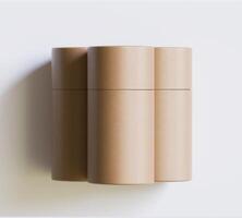 Brown Paper tube package mockups isolated on white background. Blank craft carton circular realistic tube texture. Cylindrical container with cap for product branding photo
