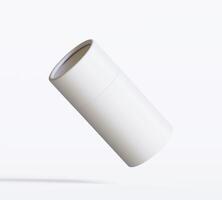 White Paper tube package mockups isolated on white background. Blank craft carton circular realistic tube texture. Cylindrical container with cap for product branding photo