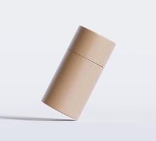 Brown Paper tube package mockups isolated on white background. Blank craft carton circular realistic tube texture. Cylindrical container with cap for product branding photo