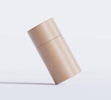 Brown Paper tube package mockups isolated on white background. Blank craft carton circular realistic tube texture. Cylindrical container with cap for product branding photo