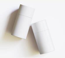 White Paper tube package mockups isolated on white background. Blank craft carton circular realistic tube texture. Cylindrical container with cap for product branding photo