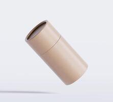Brown Paper tube package mockups isolated on white background. Blank craft carton circular realistic tube texture. Cylindrical container with cap for product branding photo