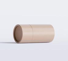 Brown Paper tube package mockups isolated on white background. Blank craft carton circular realistic tube texture. Cylindrical container with cap for product branding photo