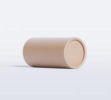 Brown Paper tube package mockups isolated on white background. Blank craft carton circular realistic tube texture. Cylindrical container with cap for product branding photo