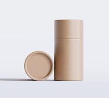 Brown Paper tube package mockups isolated on white background. Blank craft carton circular realistic tube texture. Cylindrical container with cap for product branding photo