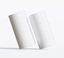 White Paper tube package mockups isolated on white background. Blank craft carton circular realistic tube texture. Cylindrical container with cap for product branding photo