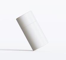 White Paper tube package mockups isolated on white background. Blank craft carton circular realistic tube texture. Cylindrical container with cap for product branding photo