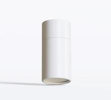 White Paper tube package mockups isolated on white background. Blank craft carton circular realistic tube texture. Cylindrical container with cap for product branding photo
