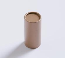 Brown Paper tube package mockups isolated on white background. Blank craft carton circular realistic tube texture. Cylindrical container with cap for product branding photo