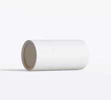 White Paper tube package mockups isolated on white background. Blank craft carton circular realistic tube texture. Cylindrical container with cap for product branding photo