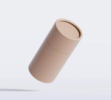 Brown Paper tube package mockups isolated on white background. Blank craft carton circular realistic tube texture. Cylindrical container with cap for product branding photo