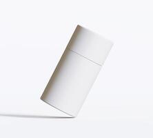 White Paper tube package mockups isolated on white background. Blank craft carton circular realistic tube texture. Cylindrical container with cap for product branding photo