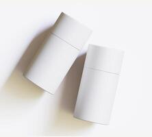 White Paper tube package mockups isolated on white background. Blank craft carton circular realistic tube texture. Cylindrical container with cap for product branding photo