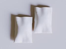 White paper bags isolated on gray background. realistic illustration of craft package mockup with blank space for branding, takeaway food photo