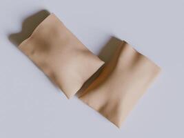 Brown paper bags isolated on gray background. realistic illustration of craft package mockup with blank space for branding, takeaway food photo