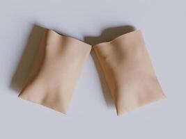 Brown paper bags isolated on gray background. realistic illustration of craft package mockup with blank space for branding, takeaway food photo