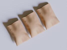 Brown paper bags isolated on gray background. realistic illustration of craft package mockup with blank space for branding, takeaway food photo