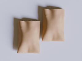 Brown paper bags isolated on gray background. realistic illustration of craft package mockup with blank space for branding, takeaway food photo