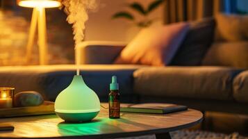 Cozy Evening with Essential Oil Diffuser for Aromatherapy and Relaxation in Modern Living Room photo