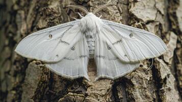 CloseUp of a Snowy White Moth Resting on Tree Bark, Nature, Wildlife Photography for Posters, Prints photo
