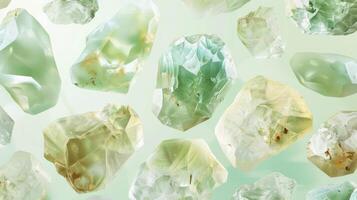 Elegant Prehnite Gemstone Background with Varied Crystal Patterns for Design, Print, Card, Poster Usage photo