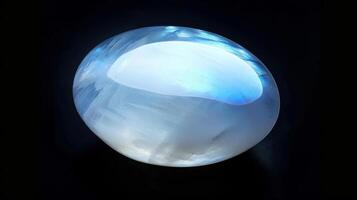 CloseUp Photograph of a Single Polished Moonstone with Iridescent Glow photo