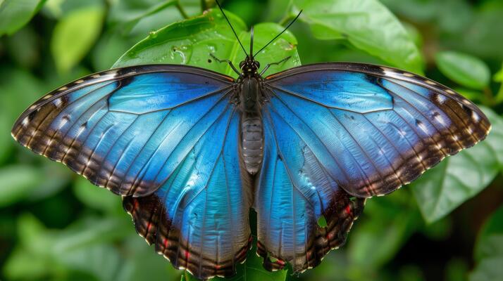 HEROcomplex-sideV- 、Happening Butterfly CloseUp of Vibrant Blue Morpho Butterfly Resting on Lush