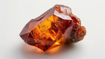 Closeup of Polished Sphalerite Crystal with Vibrant RedOrange Hue on White Background for Gemstone Collectors and Jewelry Design photo