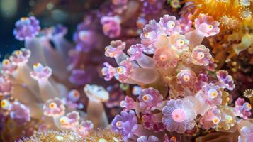 Colorful Coral Polyp Colony on a Vibrant Reef Ecosystem for Marine Life Conservation and Education photo