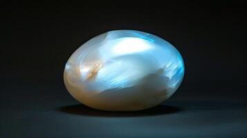CloseUp of a Single Polished Moonstone Gemstone on Dark Background Ideal for Jewelry, Healing, Mineral Collection photo