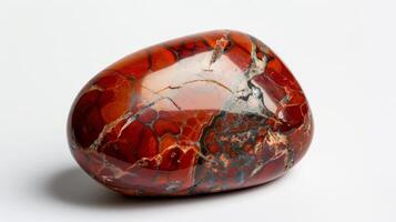 CloseUp of a Polished Jasper Gemstone with Red and Black Patterns for Decorative and Collectible Use photo