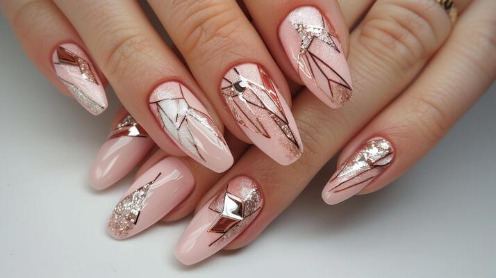 Geometric Gold Nail Art